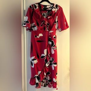 Floral pink, white and black summer dress by “Who, what, wear”